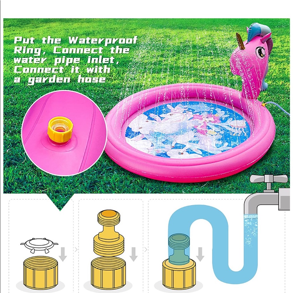NEW Unicorn Splash Pads Sprinkler Large 71" Pool - Picture 4 of 10